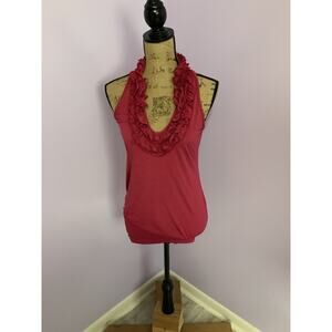 Soulmates Maroon Top w/Ruffled Collard Size Medium Sleeveless